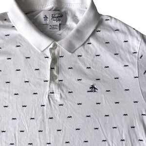 Penguin Munsingwear Men's Short Sleeve Polo Shirt Mustache Print w/Buttons Sz XL